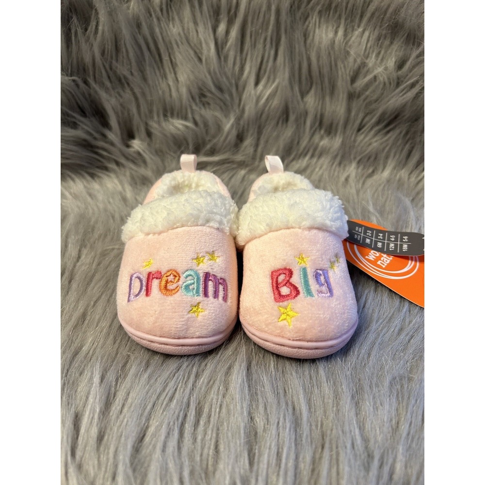 Wonder Nation Slippers Toddler Girls Size 5 "Dream Big" Pink Slip On Lined Shoes